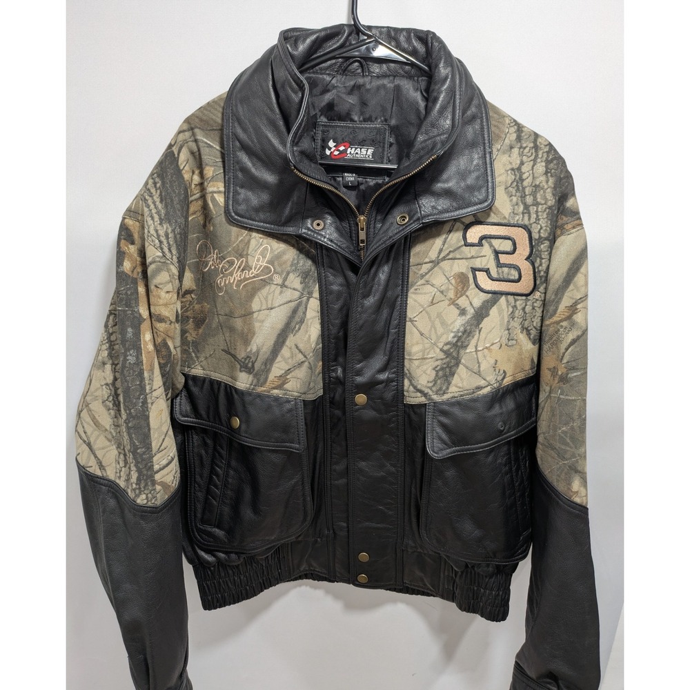Vintage Chase Authentics Dale Earnhardt #3 Realtree Camo Black Leather Jacket L